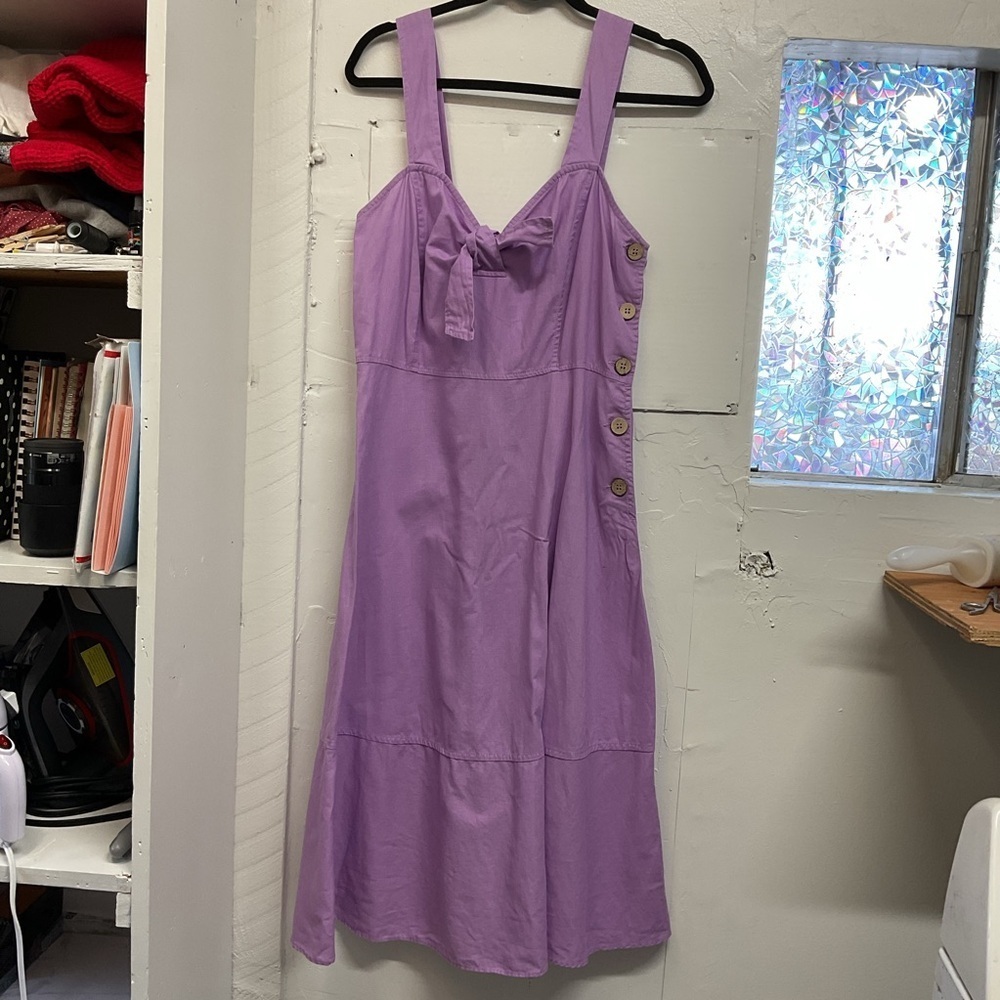 Chelsea & Violet Lilac Linen Knot Front Dress M
